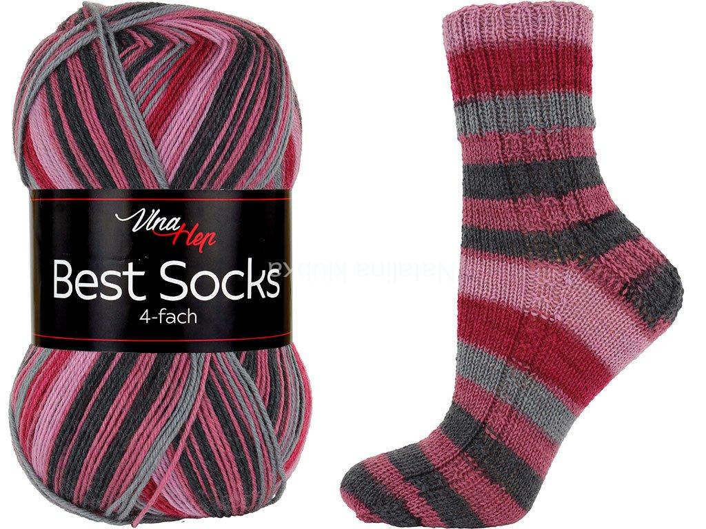 ponožková příze Best Socks 4 fach ( Vlna Hep) 7348 - tvavá růžová a šedá