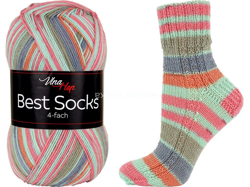 ponožková příze Best Socks 4 fach ( Vlna Hep) 7352- zelenkavorůžová