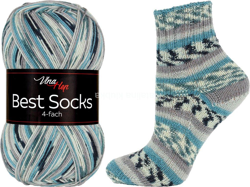 ponožková příze Best Socks 4 fach ( Vlna Hep) 7360 - tyrkys s šedou