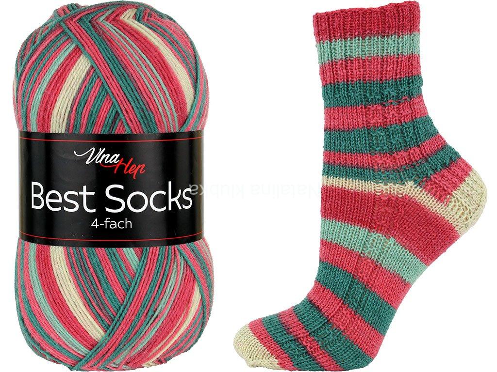 ponožková příze Best Socks 4 fach ( Vlna Hep) 7358- zelenočervenokrémová