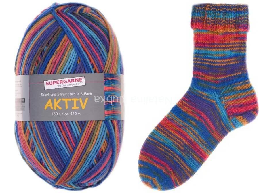 ponožková příze AKTIV 6-FACH IRELAND 6752 modrorůžovobarevná