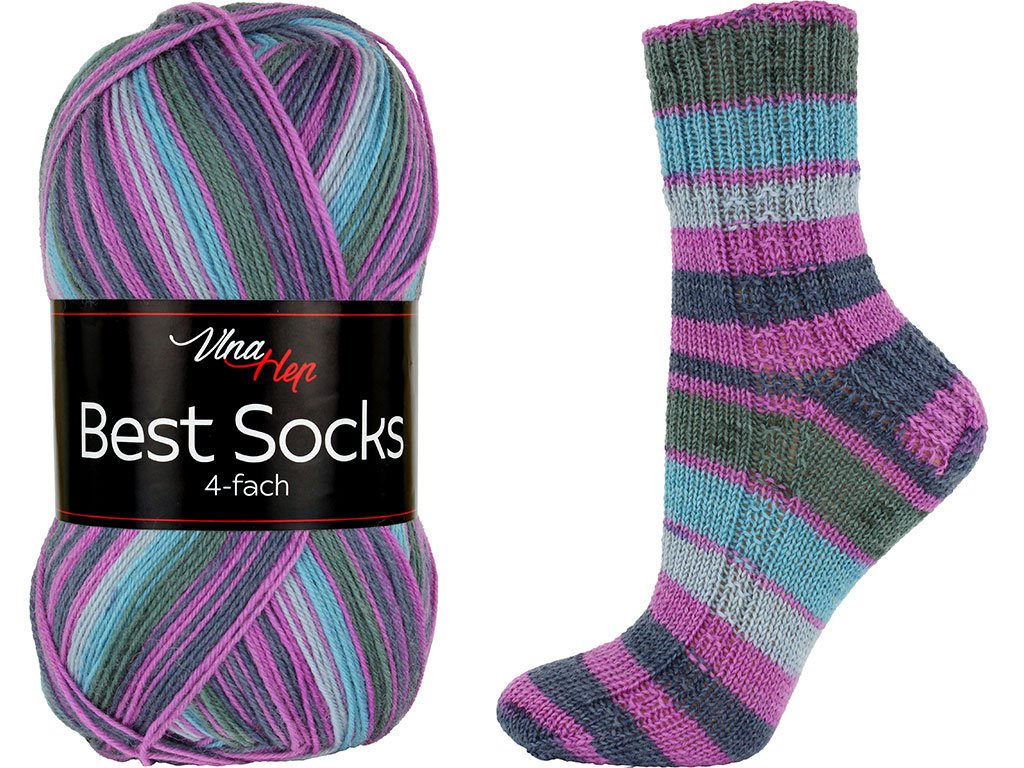 ponožková příze Best Socks 4 fach ( Vlna Hep) 7349 - fialovo smaragd