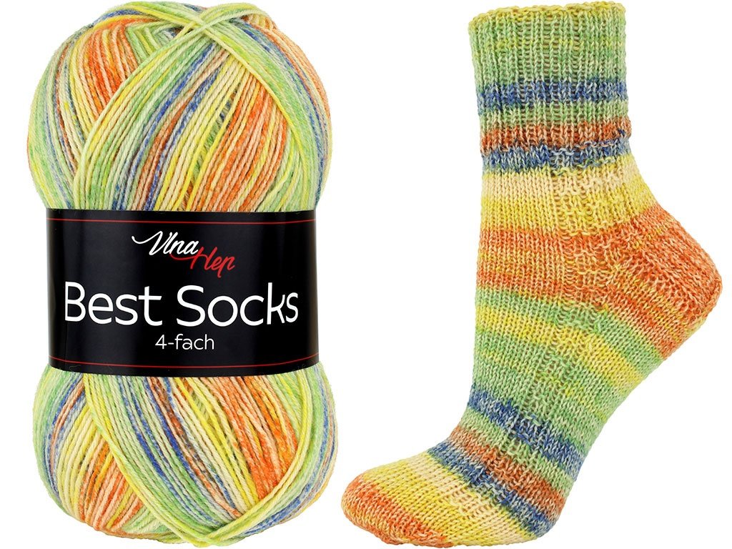 ponožková příze Best Socks - 4 nitka- 7332 zlutooranžzelená