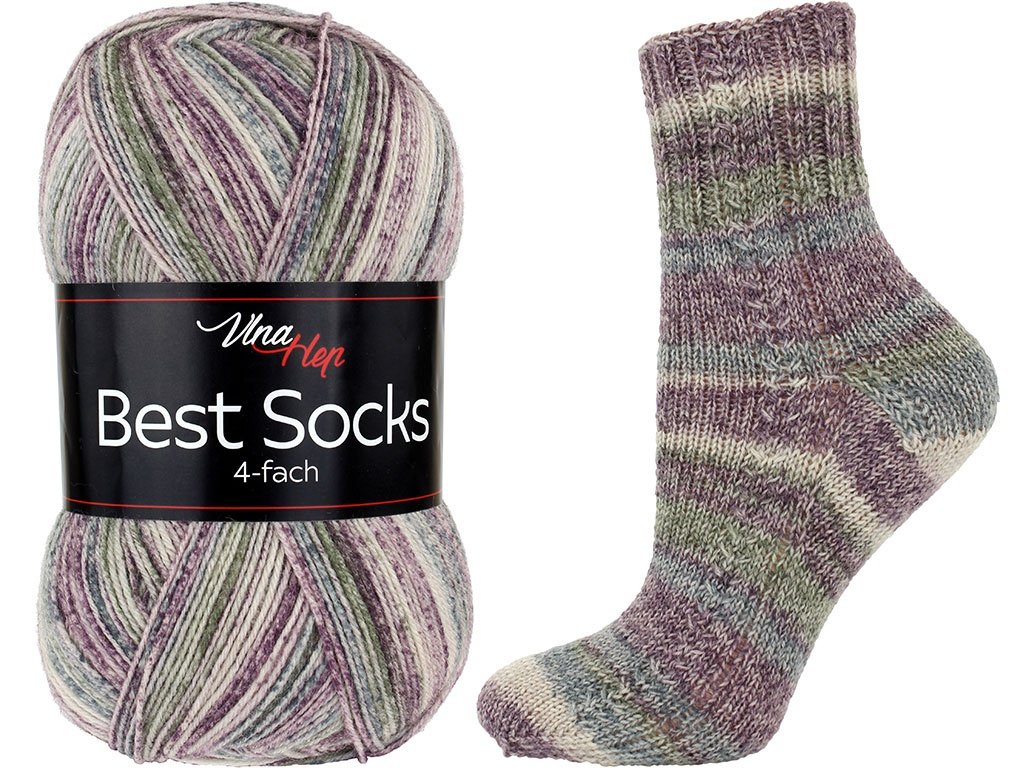 ponožková příze Best Socks - 4 nitka- 7331 - fialkovošedozeleno