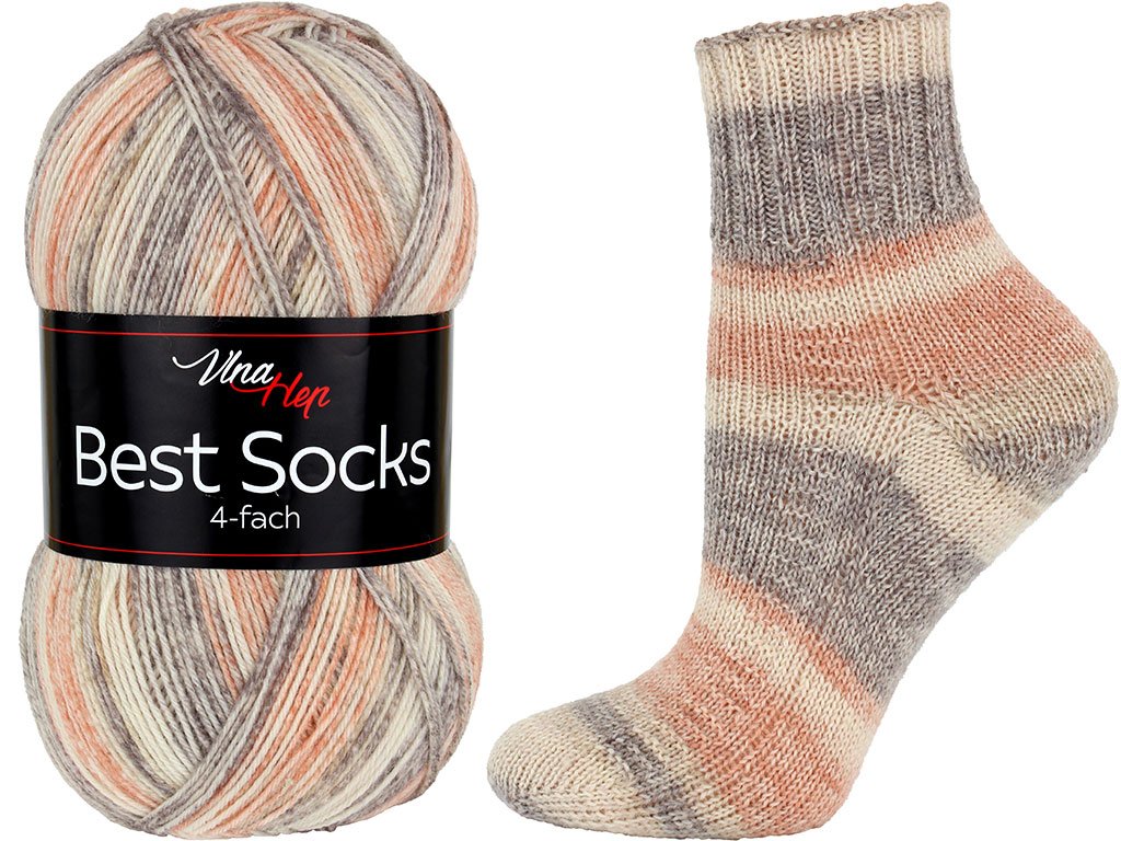 ponožková příze Best Socks 4 fach ( Vlna Hep) 7341 - béžová s šedou