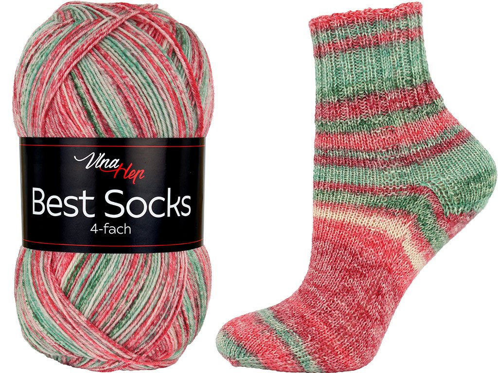 ponožková příze Best Socks 4 fach ( Vlna Hep) 7346- zelenkavočervená