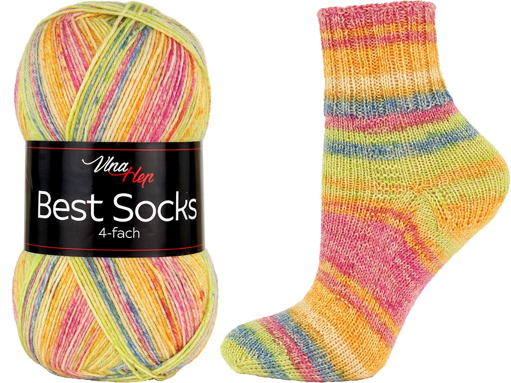 ponožková příze Best Socks 4 fach ( Vlna Hep) 7343 - růžovožlutozelenkavá