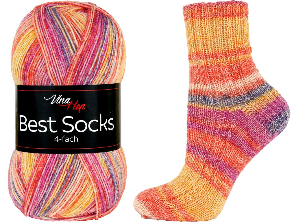 ponožková příze Best Socks 4 fach ( Vlna Hep) 7345 - oranžovorůžovošedá