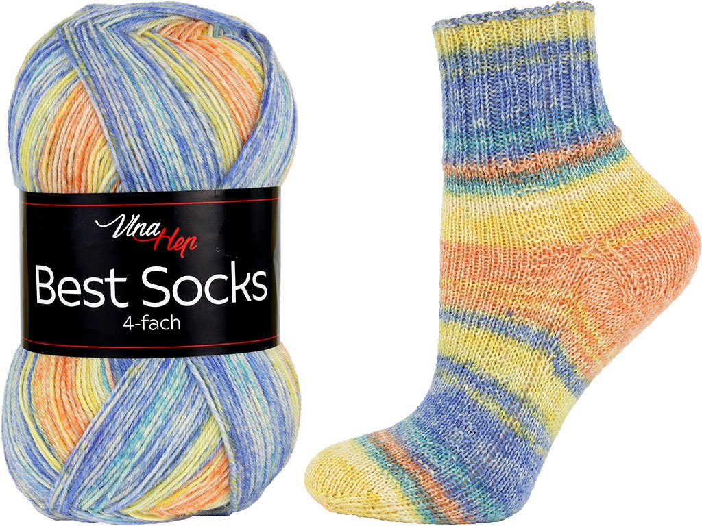 ponožková příze Best Socks 4 fach ( Vlna Hep) 7340- žlutomodrá