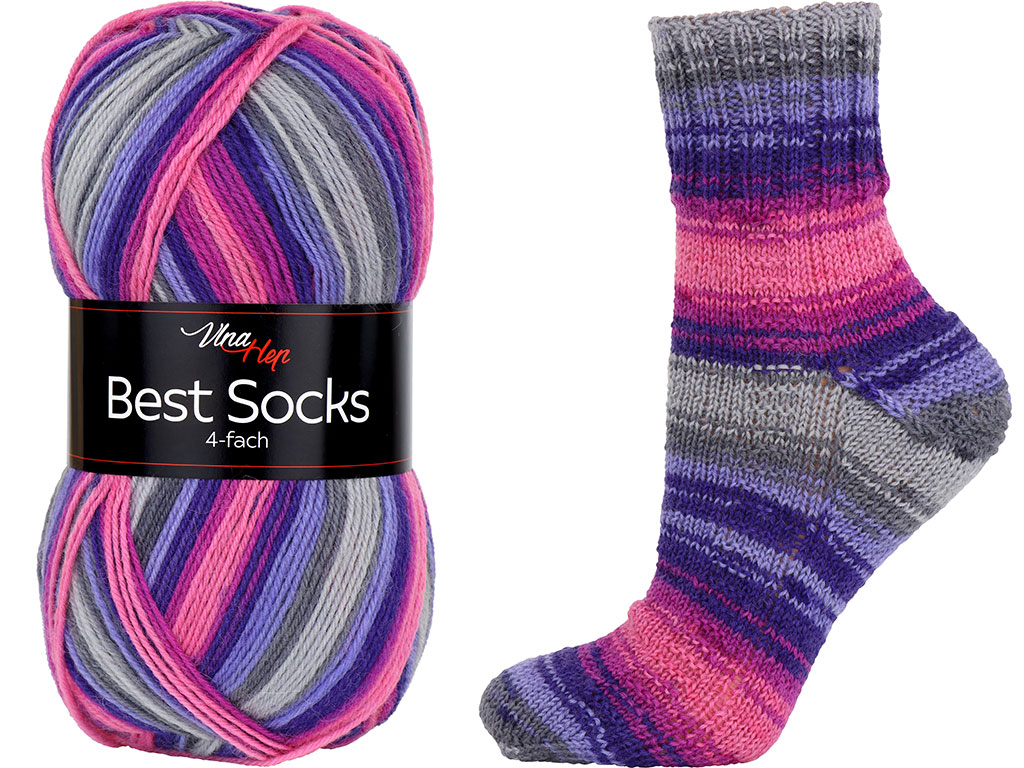 Ponožková příze Best Socks 7075- fialovorůžovošedá