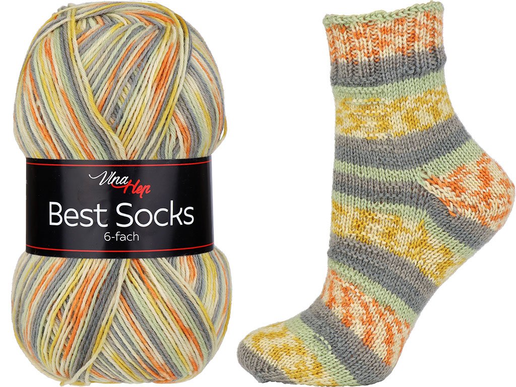 Ponožková příze / BEST SOCKS 6-FACH - 7370 šedožlutooranž