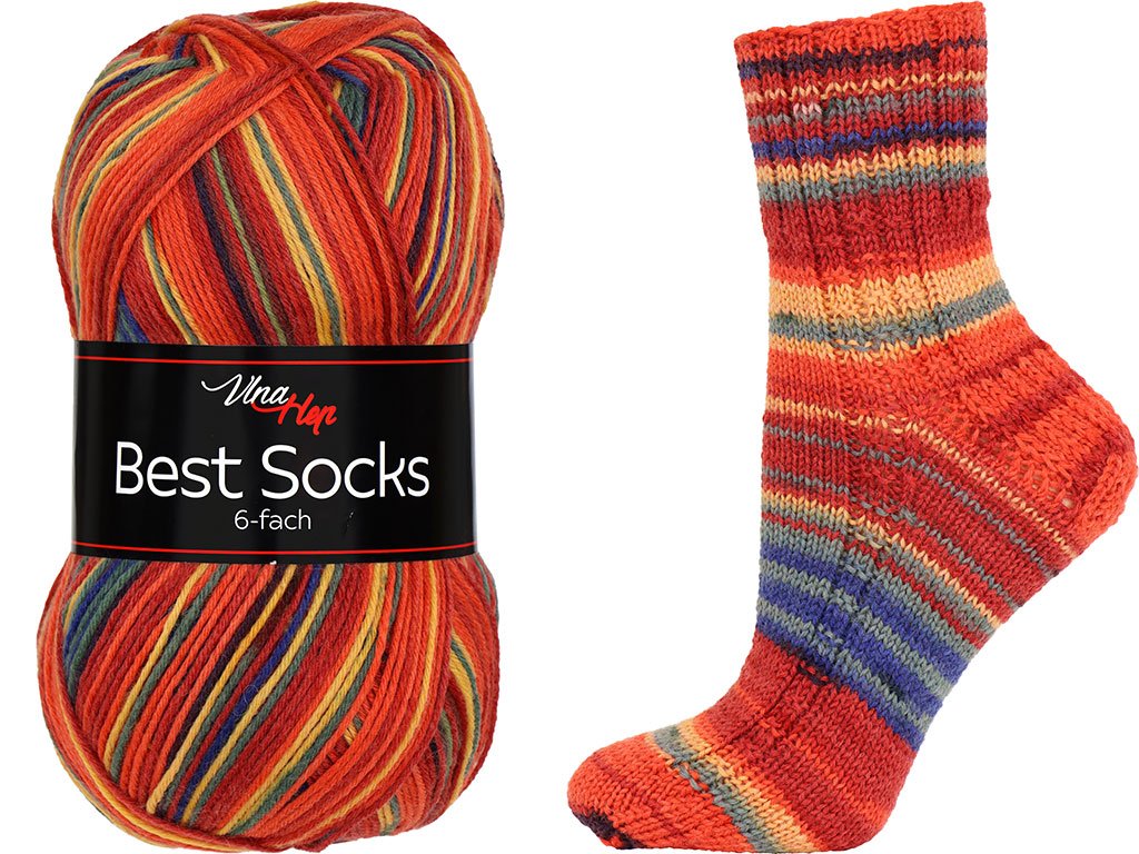 ponožková příze 6 nitka Best Socks 7375 červenooranžovo