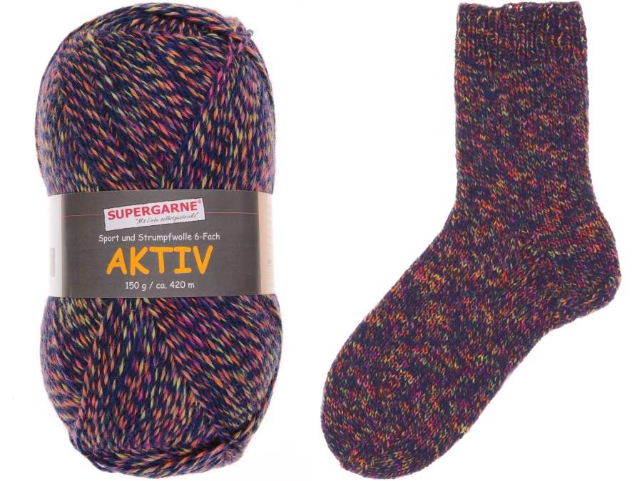 Aktiv 6-fach MOULINE  ponožková 365-80 modro barevná