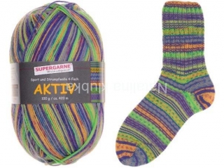 ponožková příze AKTIV 4-FACH ZIG&ZAG - 3360 grassland - barevná zelená