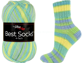 ponožková příze Best Socks 4 fach ( Vlna Hep) 7356 - zelenožlutofialková
