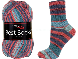 ponožková příze Best Socks 4 fach ( Vlna Hep) 7355 - cihlovomodrá