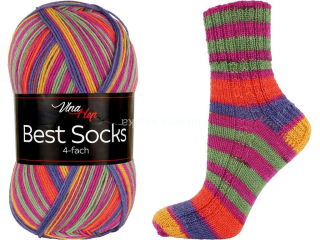 ponožková příze Best Socks 4 fach ( Vlna Hep) 7353 - sytá barevná