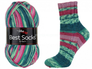 ponožková příze 6 nitka Best Socks 7315 růžovosmaragd