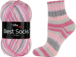 ponožková příze Best Socks 4 fach ( Vlna Hep) 7350- světlerůžová s šedou