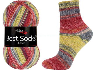 ponožková příze Best Socks 4 fach ( Vlna Hep) 7342- žlutočervená