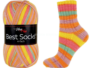 ponožková příze Best Socks 4 fach ( Vlna Hep) 7354 žlutá,oranžová,fialková