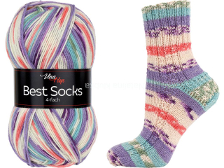 Ponožková příze Best Socks 7080 fialkovolososzelenkavá