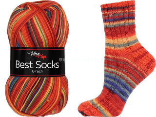ponožková příze 6 nitka Best Socks 7375 červenooranžovo