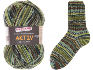 ponožková 4 nitka příze Aktiv 4-fach 4HIM - 411-20 zelenohnědá
